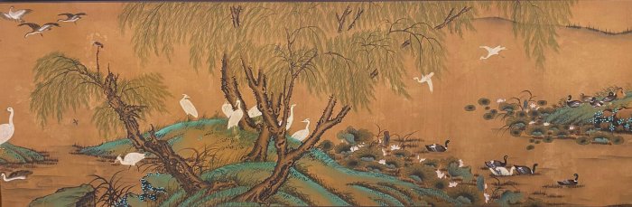 中国古美術 沈銓作款 百鳥朝鳳図 水墨画 手絵絹本 書画 古美味 唐物 肉筆 清【沈銓-百鳥朝鳳圖】一物一圖，純手繪精品絹本長卷一副！作品介紹