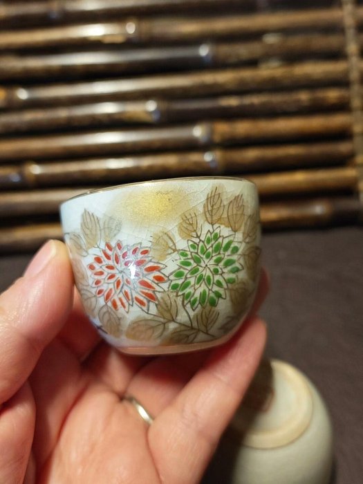 九谷燒五件茶杯嚴選手繪繡球花紋新舊如初老器新作鎮宅佳品經典款識九谷
