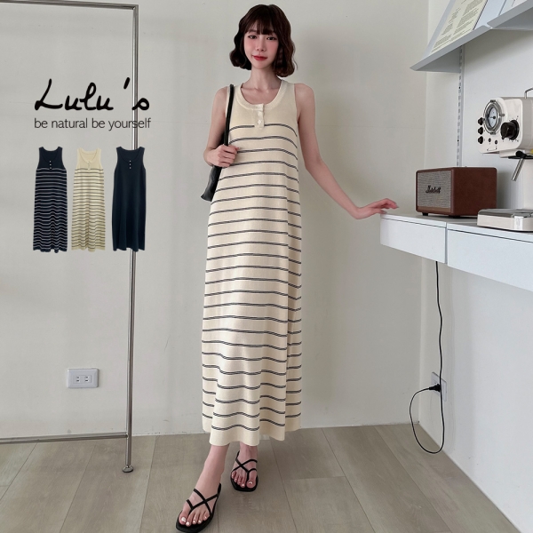 LULUS/排釦圓領針織無袖長洋裝３色【A02250045】
