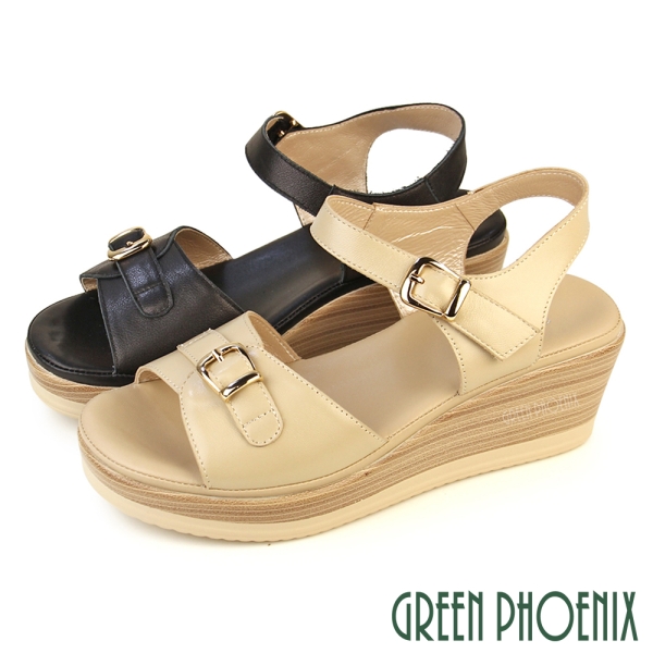 女 楔型涼鞋 厚底涼鞋 全真皮 牛皮 輕量【GREEN PHOENIX 波兒德】U29-2A185