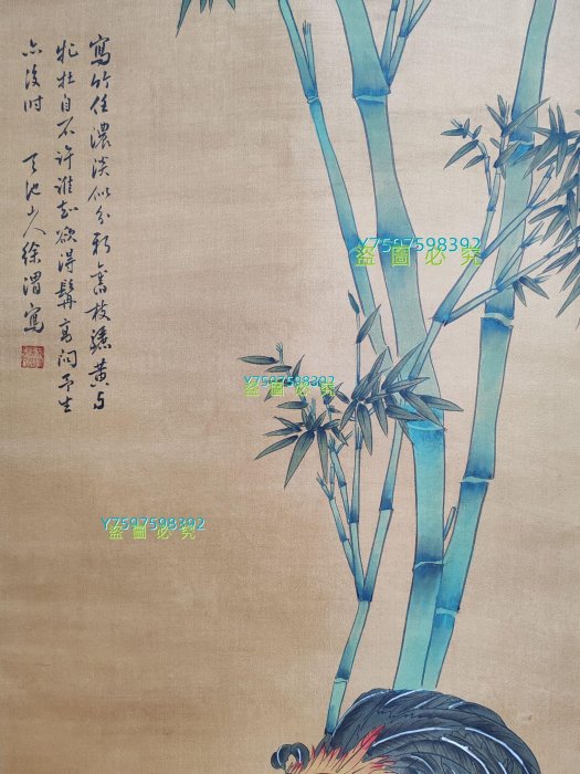編號HA360 純手繪三尺中堂花鳥作品作者:徐胄材質:絹本一物【唐韻坊