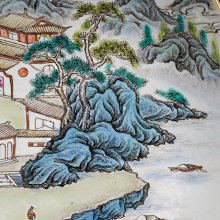 清道光瓷器粉彩山水閣樓盤古董古玩明清老瓷器舊貨老貨收藏品擺件