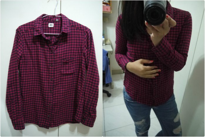 ❤夏莎shasa❤日本品牌UNIQLO紅黑色格子襯衫/日系潮流/1元起標