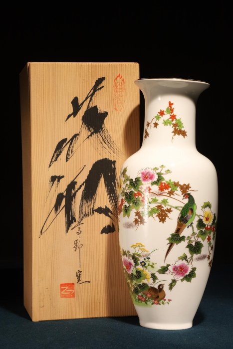 A1301-1/金彩色絵花鳥文台付花瓶/中国美術/花器/花入/華道具/花生/ A1301-1/金彩色絵花鳥文台付花瓶/中国美術/花器/花入/華道具/花生