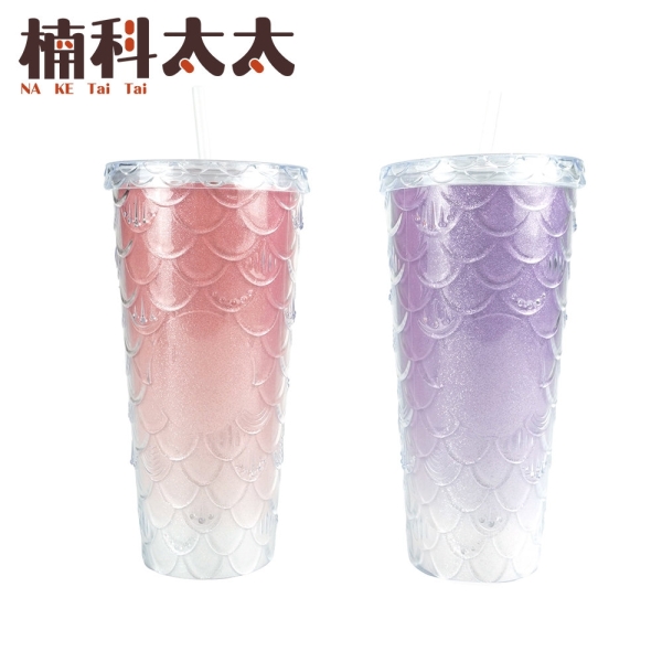 魚鱗杯 咖啡隨行杯 炫彩漸變杯 環保飲料杯 隨身杯 710ml飲料杯 辦公室水杯 美人魚杯 CUPF01