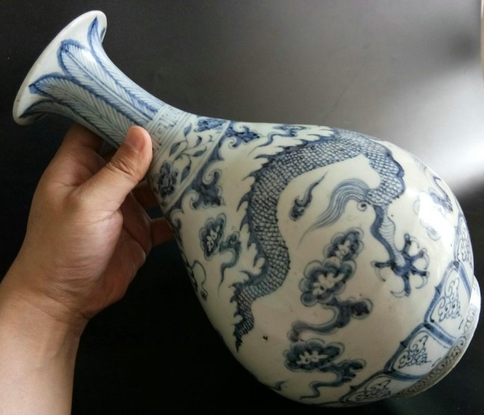元・古陶瓷品・青花・云龍紋・玉壺春瓶』極細工 置物古賞物 中国古玩