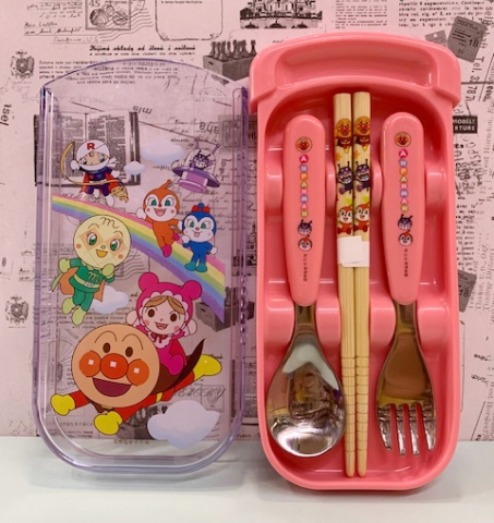【震撼精品百貨】麵包超人 Anpanman~麵包超人攜帶型餐具組-粉#17422