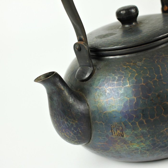桑園の】高級珍品~ 日本玉川堂人間國寶紫金銅490g 錘起銅器提樑壺極品