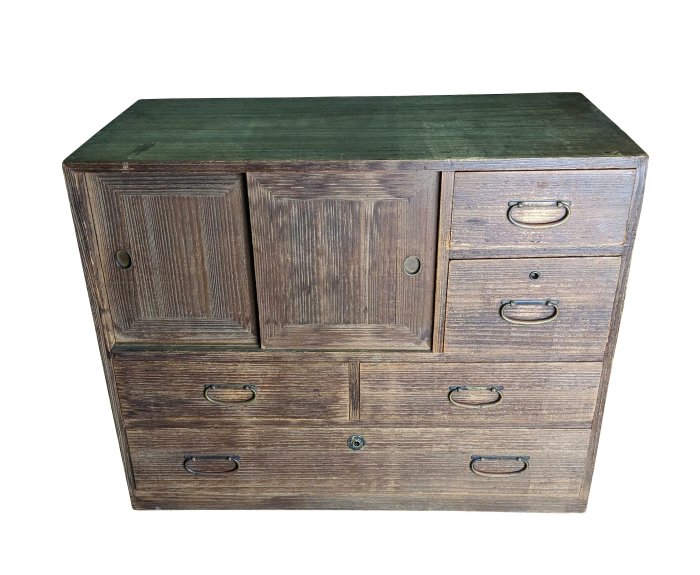日本老家具/古董家具/梧桐木多抽收納棚/玄關櫃/收納櫃/茶道櫃(明治時期
