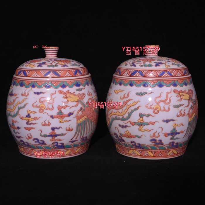 大明成化年制多字款彩鳳紋蓋罐，高17×14厘米??6385A01850 【錦繡古玩