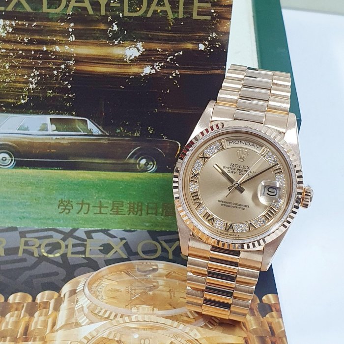 ROLEX 勞力士18238 Day-Date 蠔式18K金經典紅蟳原廠MR多層鑽面盤大眾