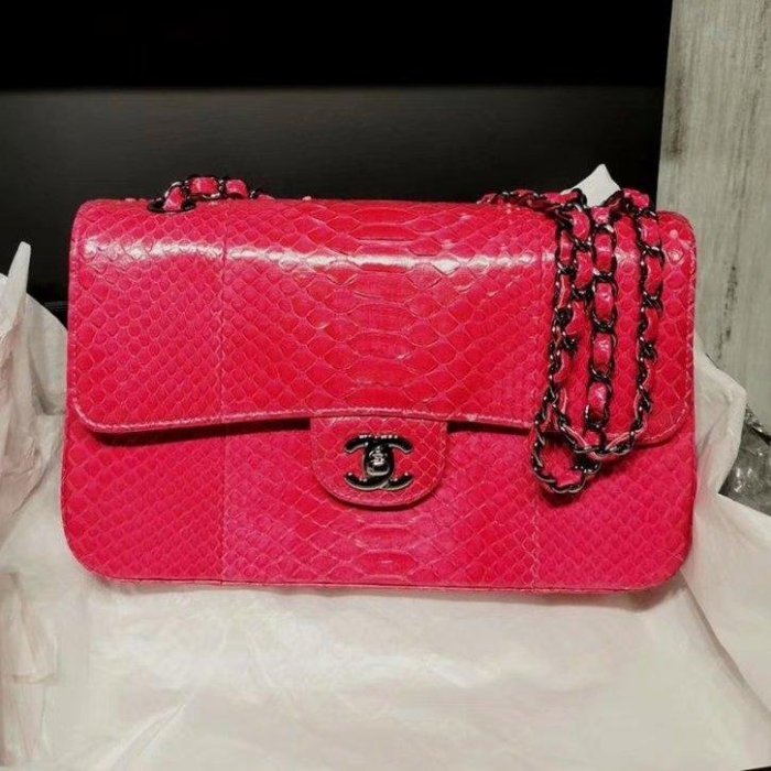 專櫃正品 香奈兒 CHANEL CF 中號 紅色 絕版蛇皮 銀鍊（全新福利品！優惠出清換現金）
