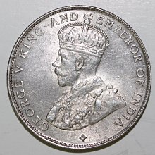 稀有1920 年英屬海峽殖民地印度喬治五世50 分Cents 半元1/2 大型銀幣原
