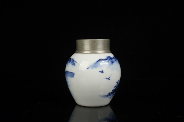 清課堂平安七甫作染付錫口茶心壺在銘原箱日本名家手作茶具茶道美學8.2