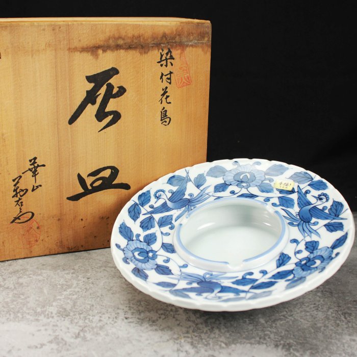 有田焼古伊万里染錦染付唐花草蓋付き茶碗5客