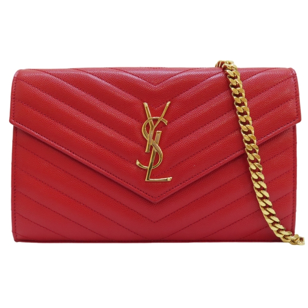 【二手名牌BRAND OFF】SAINT LAURENT YSL 聖羅蘭【再降價】紅色 牛皮 WOC 22CM 肩揹包 鍊帶 360452