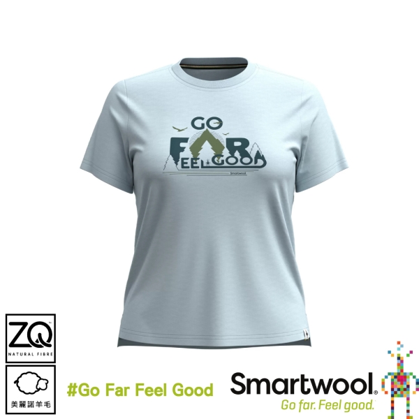 【SmartWool 美國 女塗鴉短Tee/Go Far Feel Good《天空霧藍》】SW002390/短T/登山排汗