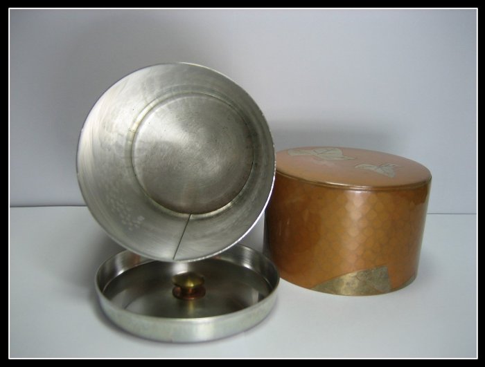 勇福堂》】日本茶道具－玉川堂款【手工鎚起銅器鎚目金葉紋茶葉罐