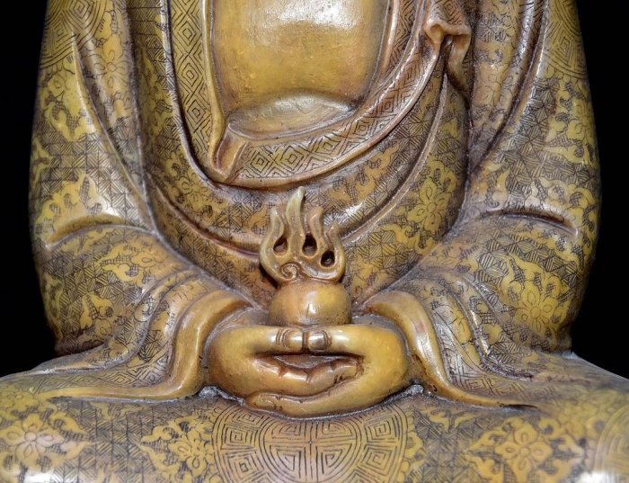 藏出 古董品 寿山石 細密彫 人物紋 賞物 置物 擺件 精美品 中国古美術 旧蔵寿山石 水晶紅黄田印章「吉祥如意，童子送福」印鑑