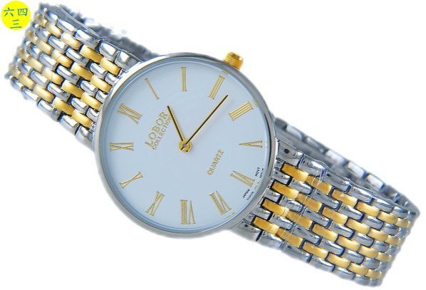 @(六四三鐘錶精品店)@LOBOR(真品)斯文錶.薄型錶殼.全不銹鋼加18k金.半金式