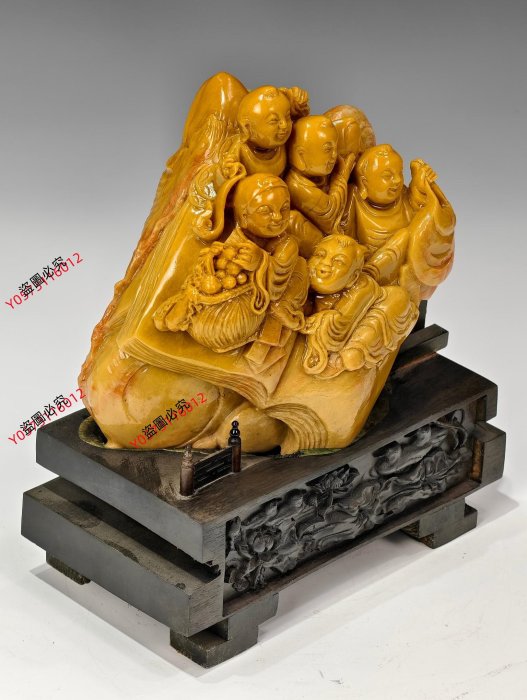 可議價【壽山石】四大印章石之首“壽山石”滿工雕刻“多子多福”人物紋擺件
