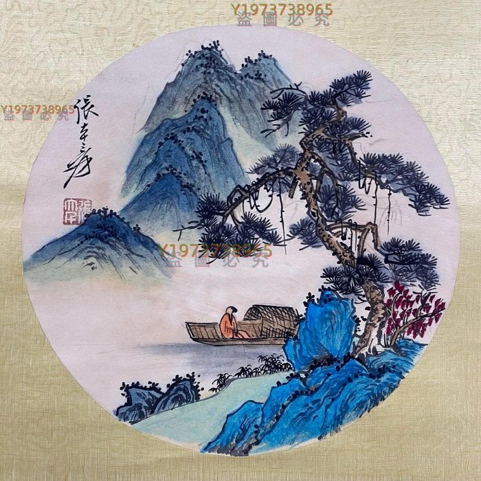 張大千作版画集8点 AV-36【張大千】山水，一物一圖，精品三尺純手繪茶掛中堂畫裱裝尺