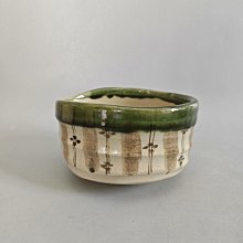日本美濃燒秀泉陶苑沢田秀一作織部茶盌抹茶碗年代物原木盒口徑13