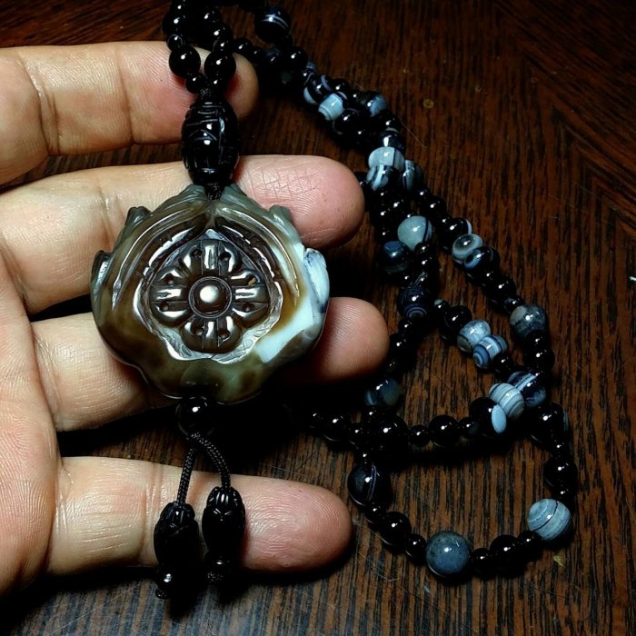 佛手印天眼珠項鍊XO-212天然西藏天珠礦九眼頁岩《早期巧雕絕版收藏級