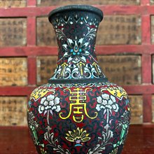景泰蓝 銅胎掐絲琺瑯 年代物 骨董品 清末民初銅胎掐絲琺瑯壽紋花瓶完整。古董花瓶早期銅花瓶清代銅胎掐絲
