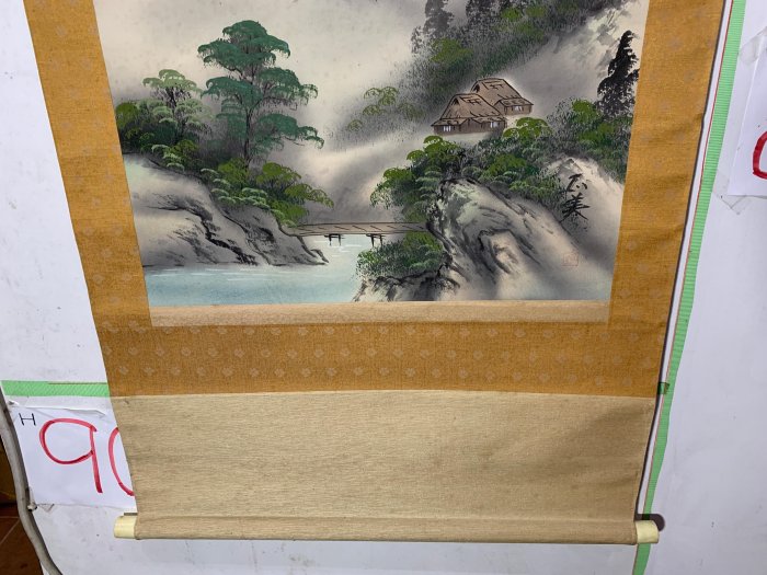 藏舊尋寶屋】老日本畫家落款「彩色水墨山水圖」水墨畫/彩色/畫軸