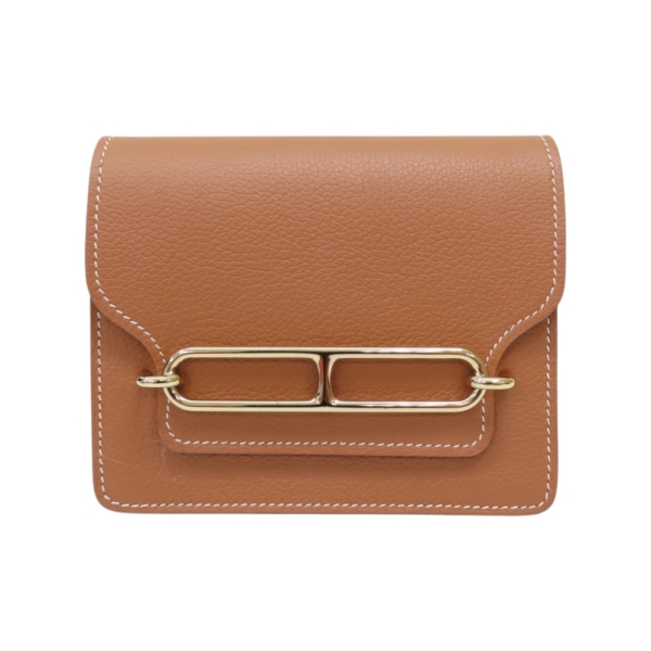 HERMES 愛馬仕 金棕色 Evercolor牛皮 Roulis Slim Wallet 二折短夾 U刻 金釦 【二手名牌BRAND OFF】