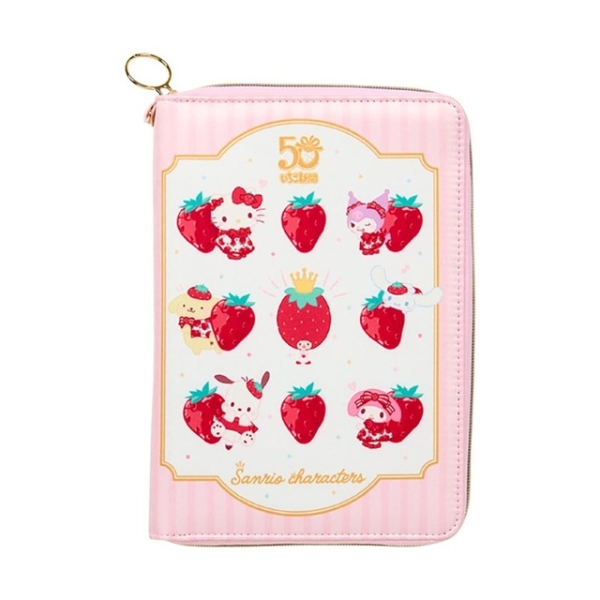 小禮堂 【限購排單不保單】Sanrio 三麗鷗 全開式皮質收納包 (草莓新聞50週年)