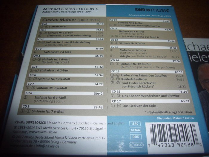 馬勒Mahler交響曲全集及管弦樂名作17CD+1DVD麥可‧吉倫Michael Gielen