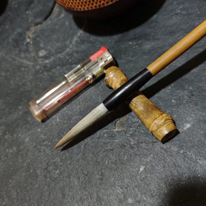 嚴選八十年代戴月軒湖筆莊中號凈純細光鋒如意羊毫齊穎毛筆，口徑8毫米