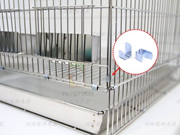 304不鏽鋼兩尺加高鳥籠(自組式)+木棍+白鐵九官杯+不鏽鋼便盤/羽翔寵物