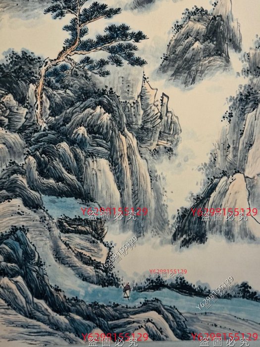 珍藏現代畫家傅抱石手繪山水風景紙本立軸畫。傅抱石原名長生、瑞麟，號