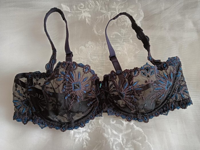 法國製仙黛爾Chantelle名媛貴婦品牌藜巴手工蕾絲無襯網紗內衣（36/80C)