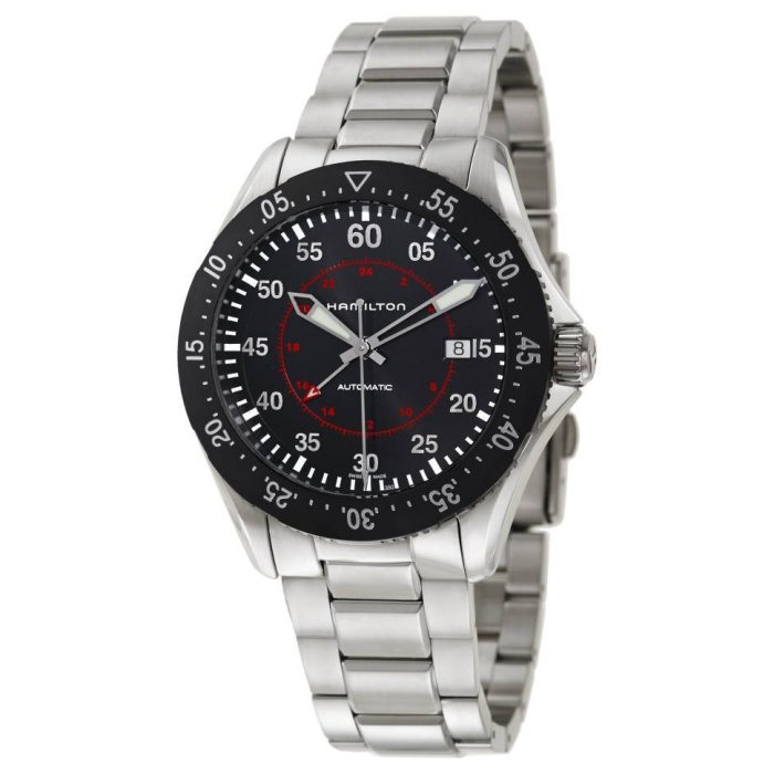 HAMILTON H76755135 漢米爾頓 手錶 機械錶 44mm GMT 第二時區 黑色面盤 鋼錶帶 男錶女錶