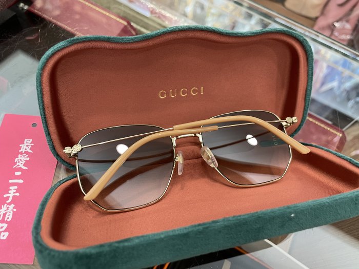 ☆最愛二手精品☆ GUCCI 綠色漸層鏡片金邊細框墨鏡眼鏡太陽眼鏡