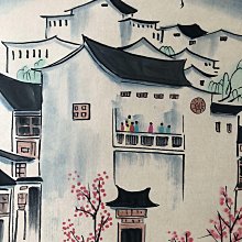 中国古美術・旧藏・近現代・吳冠中款・金箋・山水風景画・中堂掛軸・純手描き・書画 嚴選吳冠中款純手繪山水人物風景客廳掛軸，附題跋裝裱藝術品J100 粗細