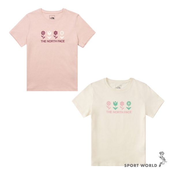 The North Face 北面 短袖上衣 女裝 棉質 印花 粉/米白【運動世界】NF0A8DCCLK6/NF0A8DCCQLI