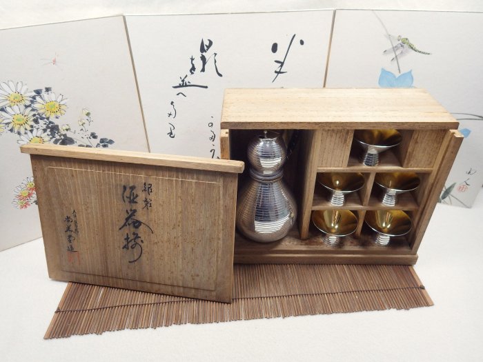 H105⭐︎純銀製 三重盃 尚美堂造 141g 共箱入 銀杯 銀壺