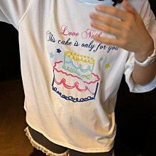 Hello V 正韓 可愛繽紛生日蛋糕圖樣寬鬆短T*白*【N0731-60】