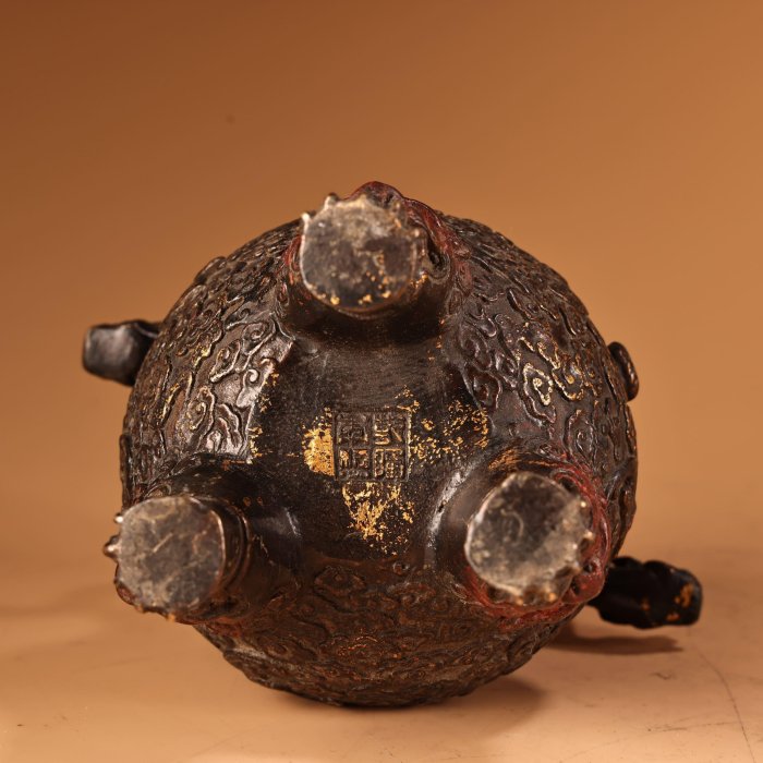 珍品舊藏收純銅銅高浮雕彩繪盤龍蓋熏香爐工藝精湛器形款式精美重950克
