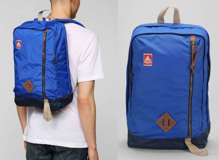 JANSPORT Heritage 美式復古怪奇物語輕量尼龍後揹包藍灰黃撞色拼接麂皮
