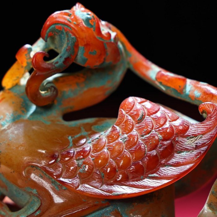 臻品舊藏，和田玉鳳鳥，包漿厚重，沁色入骨，工藝精湛，犀利民藏絕佳