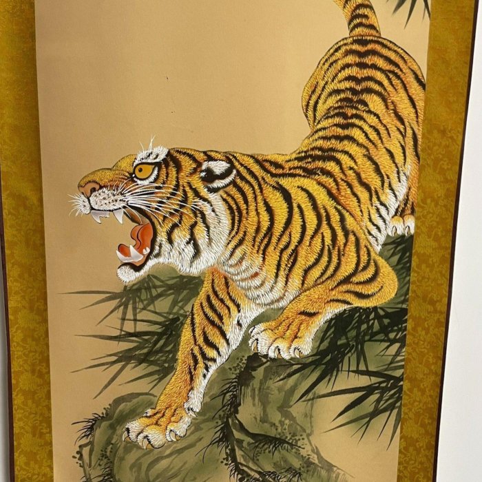 猛虎掛軸　翠石　Y281 嚴選手工刺繡猛虎掛畫財運旺盛家宅平安限量推薦猛虎繪畫猛虎、掛畫