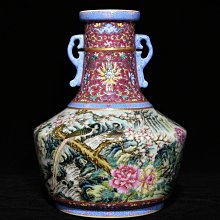 可議價清乾隆粉彩花鳥紋雙耳瓶，高26cm直徑20cm，編號3817634官窯、民