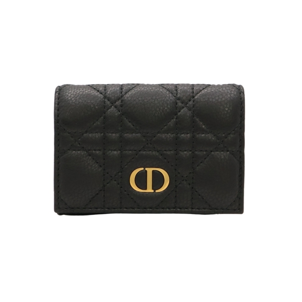 Dior 迪奧 Caro Glycine 二折短夾 黑色 Cannage 籐格紋羊皮 【二手名牌BRAND OFF】