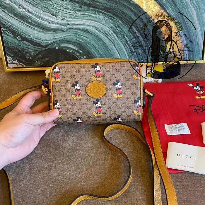 Shaw二手GUCCI 古馳 Disney x Gucci 迪士尼聯名米奇相機包 小方包 斜背包602536